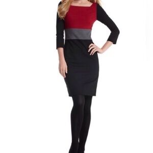 White House Black Market Dress Womens 8 Red Black Gray Sheath 3/4 Sleeve…